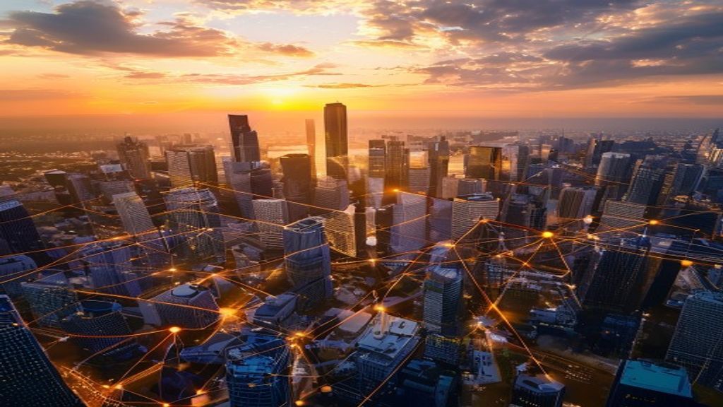 Corporate skyline at golden hour